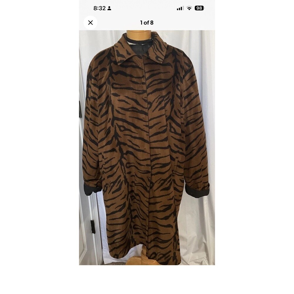 Talbots Woman Sz 2X Faux Fur Tiger Peacoat /Reversible Raincoat Full Snap Button